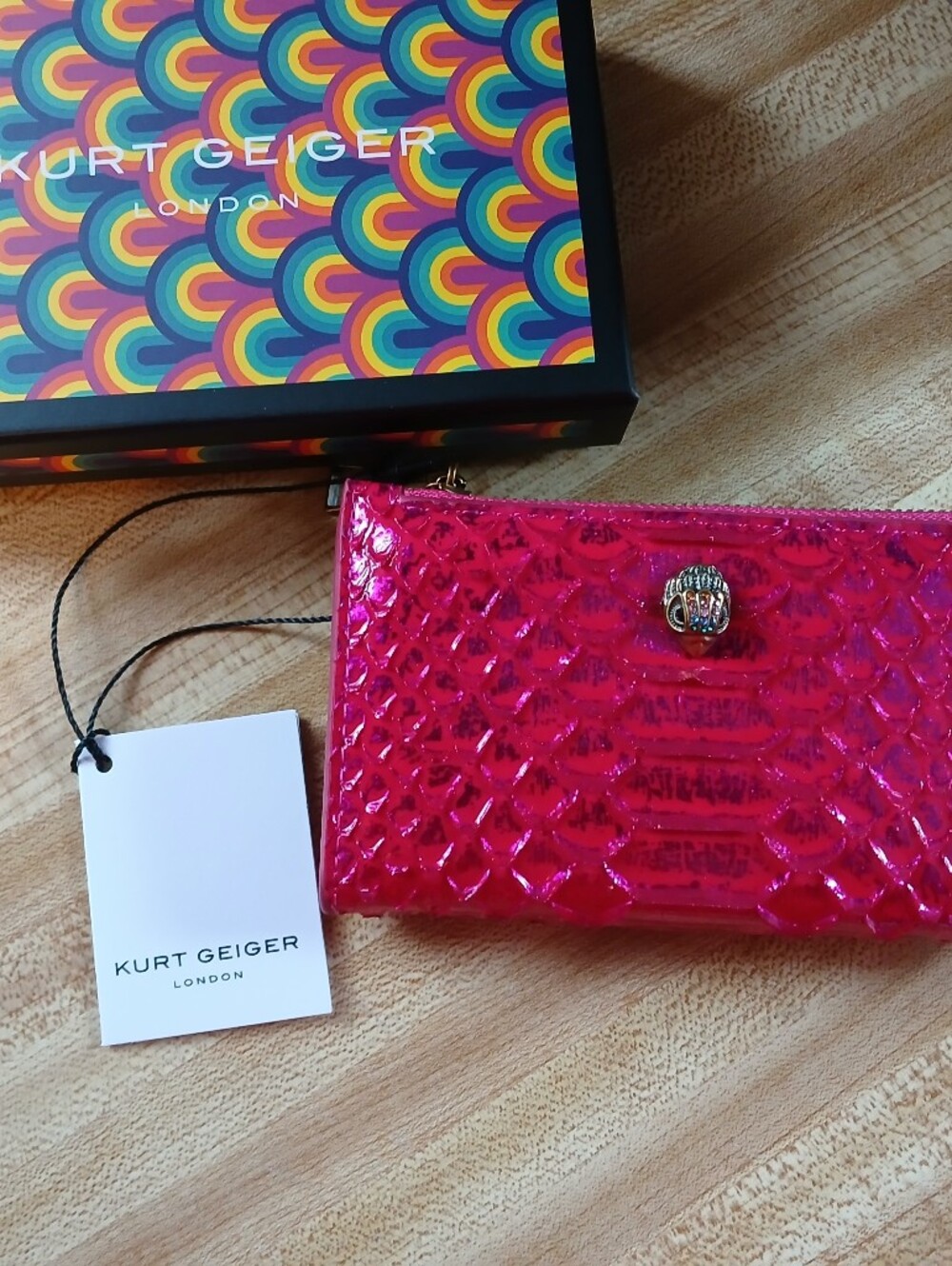 Kurt Geiger NWT Pink Croc Snap Compact Wallet W/Box